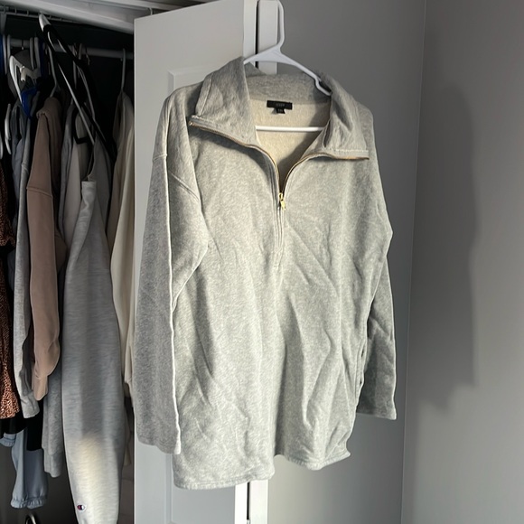 J. Crew Grey 1/4 Zip Oversized Boyfriend Pullover, NWOT - Picture 1 of 5